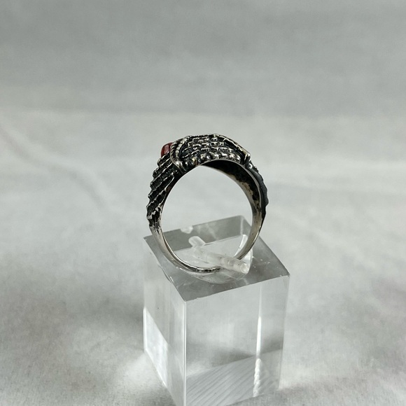 NEW Pink dahlia turquoise owl ring sterling silver - Picture 6 of 8